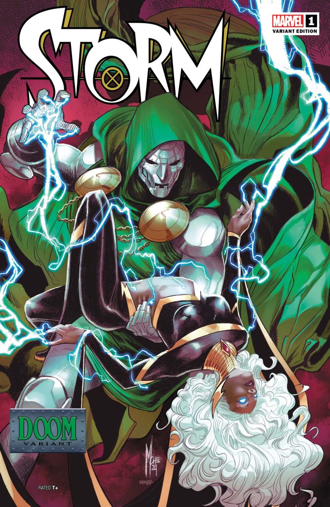 comic art cover of Storm as she's drained of powers by Doctor Doom