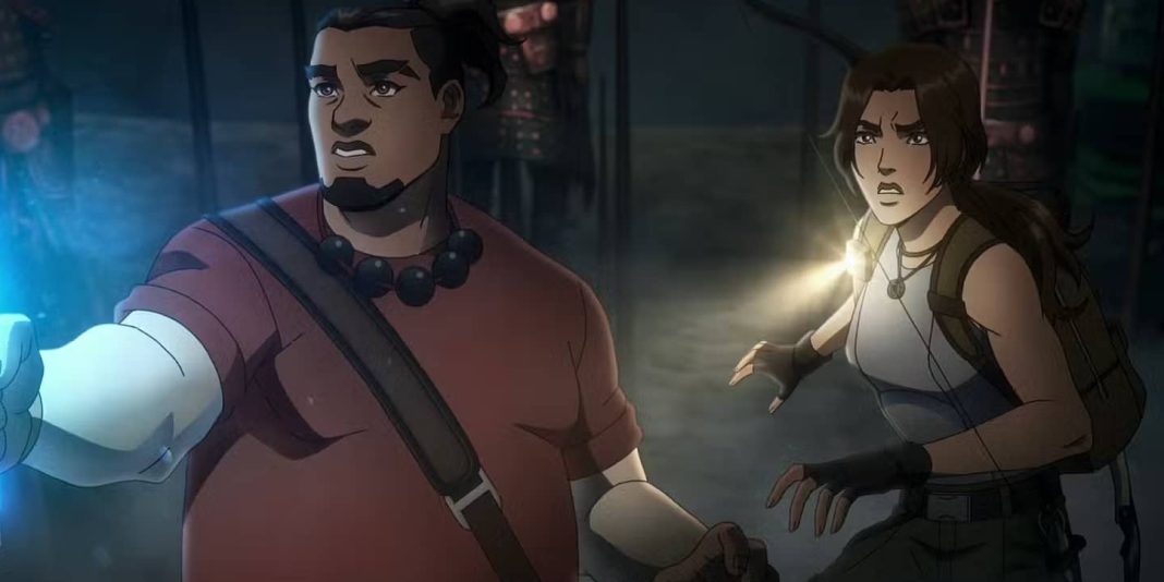Jonah and Lara Croft in the animated TOMB RAIDER: LEGEND OF LARA CROFT