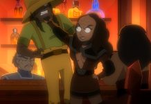 Interview: Mary Chieffo on returning to Qo’noS in STAR TREK: LOWER DECKS K'Elarra throttles Ma'ah in a Klingon bar on Star Trek: Lower Decks.