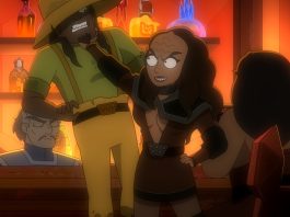 K'Elarra throttles Ma'ah in a Klingon bar on Star Trek: Lower Decks.