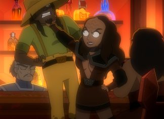 Interview: Mary Chieffo on returning to Qo’noS in STAR TREK: LOWER DECKS K'Elarra throttles Ma'ah in a Klingon bar on Star Trek: Lower Decks.