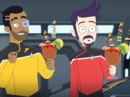 Bearded Boimler and stubble Rutherford enjoy micheladas in Star Trek: Lower Decks season 5 episode 7.