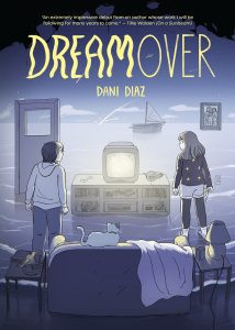 Dreamover cover: a boy and a girl stand in a room with a television, couch and no walls that has waves sweeping in.