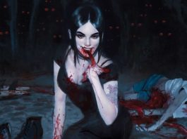 The Beat Digest 04/18/25: Oni Press reveals EC’s “Summer of Fear” Comic art cover of a vampire with fingers drenched in blood and a body behind her