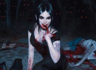 The Beat Digest 04/18/25: Oni Press reveals EC’s “Summer of Fear” Comic art cover of a vampire with fingers drenched in blood and a body behind her