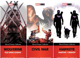 ComicsPRO ’25: Marvel announces plans for MARVEL PREMIER COLLECTION Marvel Comic book covers of Old Man Wolverine, Civil War, and Hawkeye