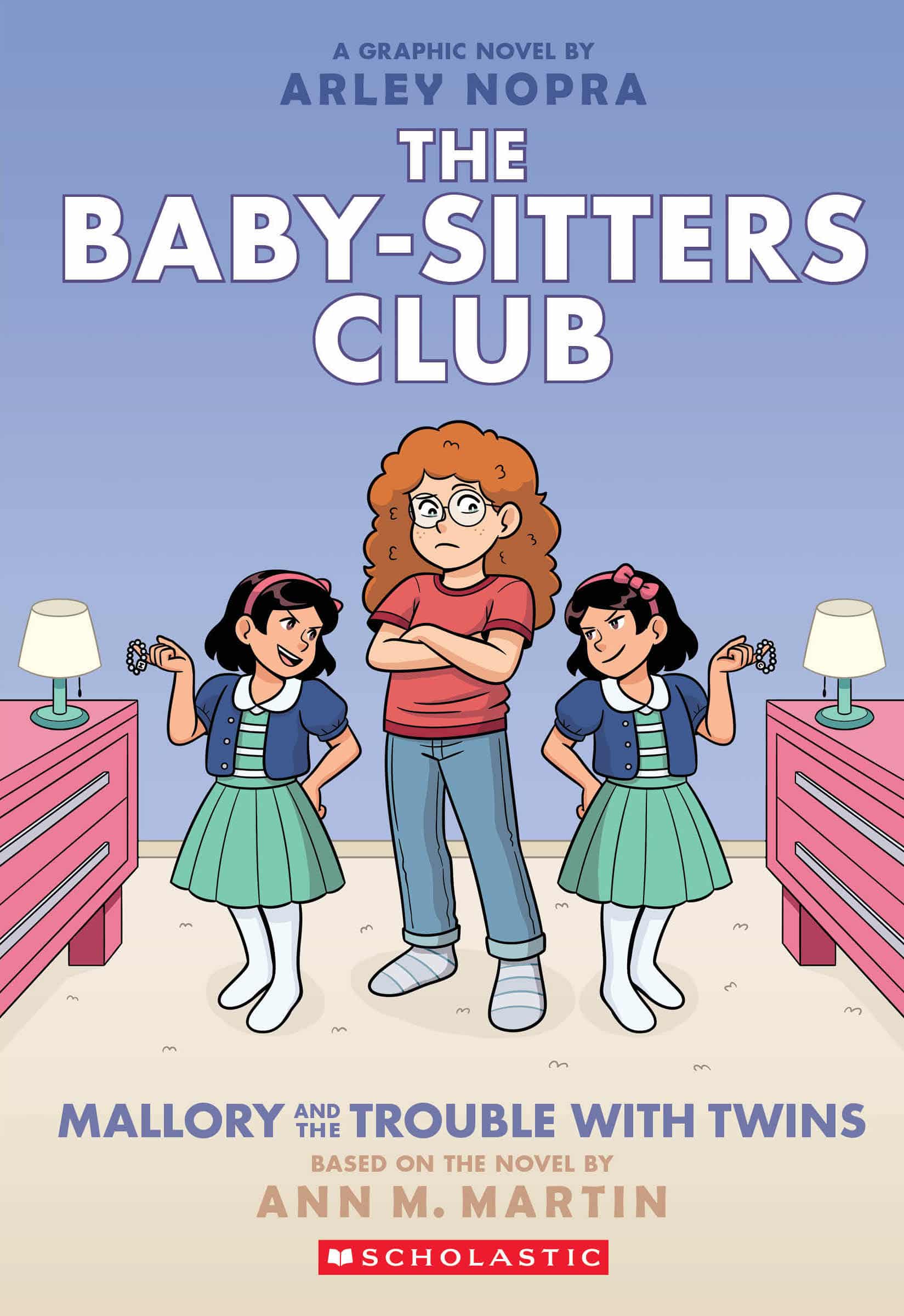 The Baby-sitters Club: Mallory and the Trouble with Twins by Arley Nopra cover featuring Mallory flanked by the two titular twins, Marylin and Carolyn.