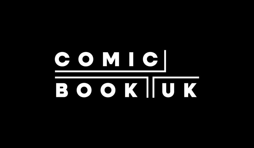 Comic Book UK logo with inverted colours