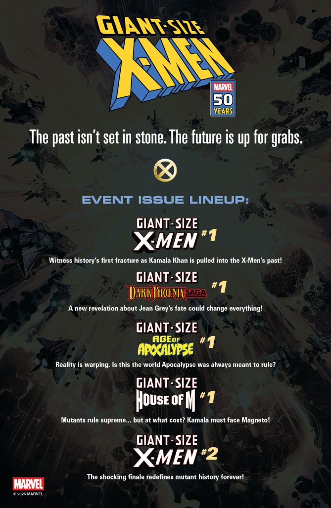 Checklist of what's to come of Giant-Sized X-Men including X-Men, Dark Phoenix, Age of Apocalypse, House of M, and X-Men 2