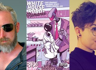 DSTLRY announces Chip Zdarsky and Rachel Stott’s WHITE HOUSE ROBOT ROMANCE series Chip Zdarsky, Rachel Stott, and White House Robot Romance #1 cover