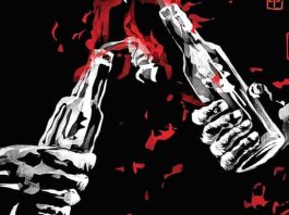 The cover of YOU MUST TAKE PART IN REVOLUTION where two hands hold molotov cocktails, a red fire brimming from its light