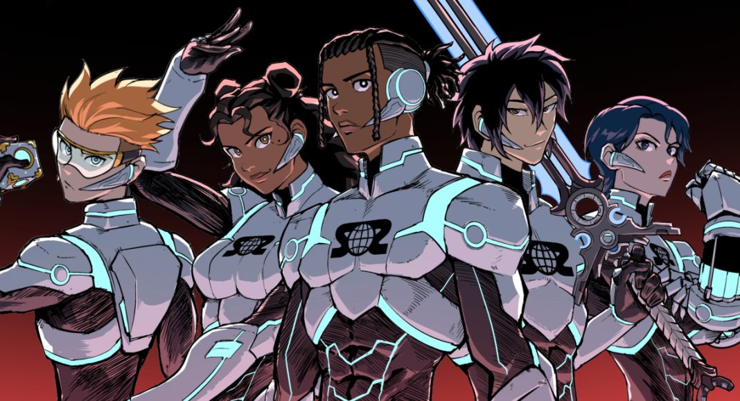Monsters We Make banner consisting of a lineup of our main characters from left to right against a black and red gradient background.