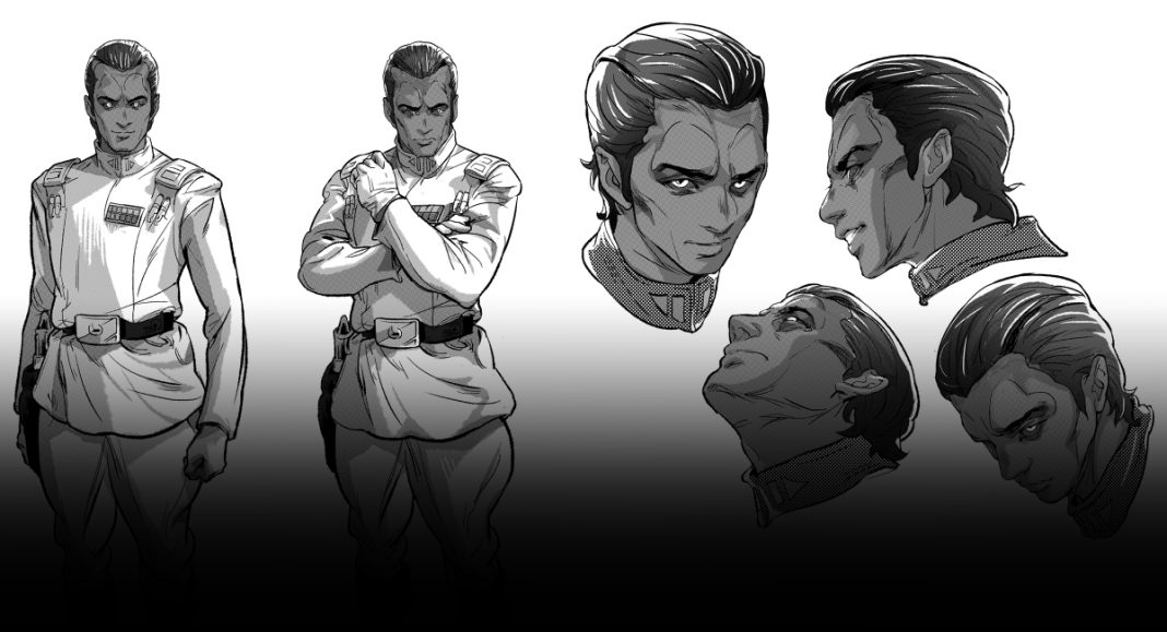 banner comprised of a snipper from the Star Wars Thrawn manga adaptation featuring Grand Admiral Thrawn from his character sheet.