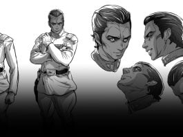 banner comprised of a snipper from the Star Wars Thrawn manga adaptation featuring Grand Admiral Thrawn from his character sheet.