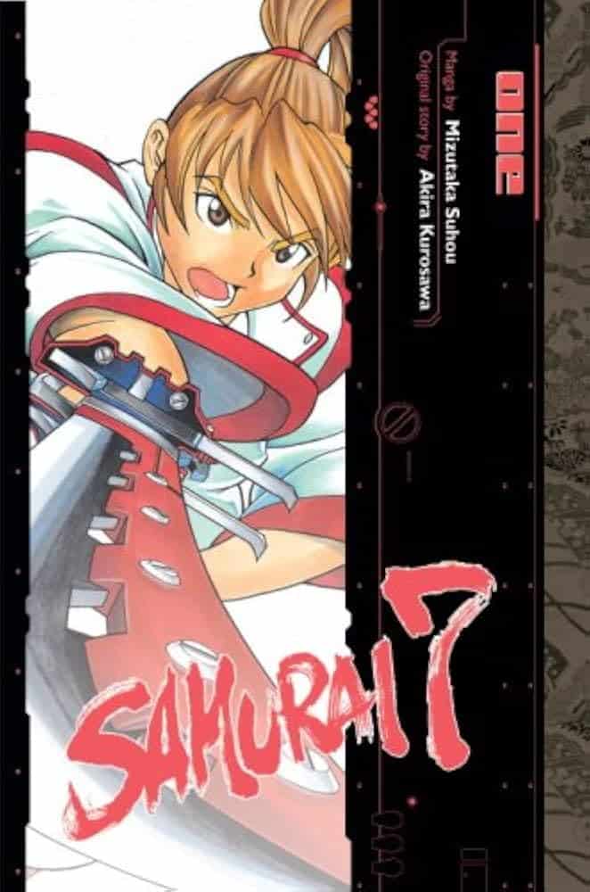 samurai 7 cover. a samurai boy with a ponytail brandishes his sword.