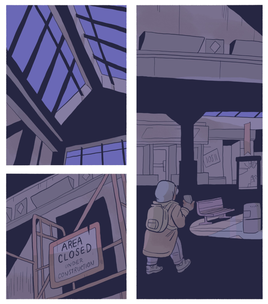Low Orbit page 93. Azar walks through a dead mall.
