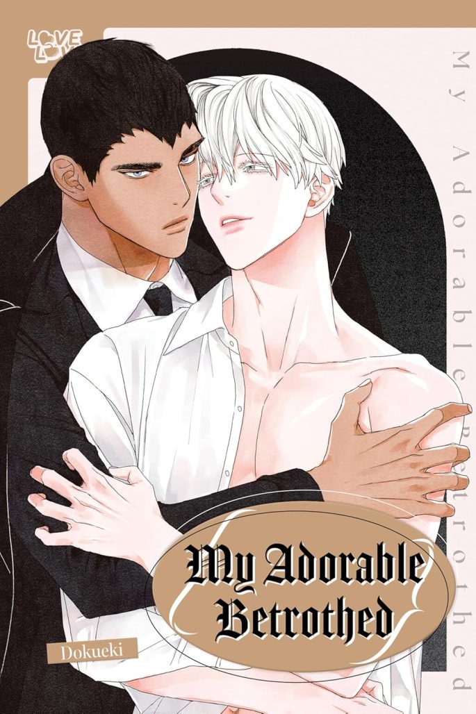 Two men romantically hold each other on a BL manga cover.
