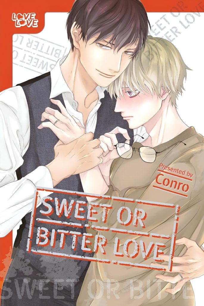 Two men in business clothing hold each other romantically.