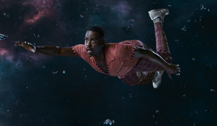 The Doctor floating through space banner