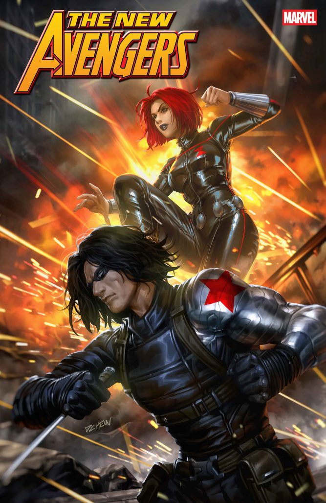 The New Avengers #1 Black Widow and Winter Soldier variant cover by Derrick Chew