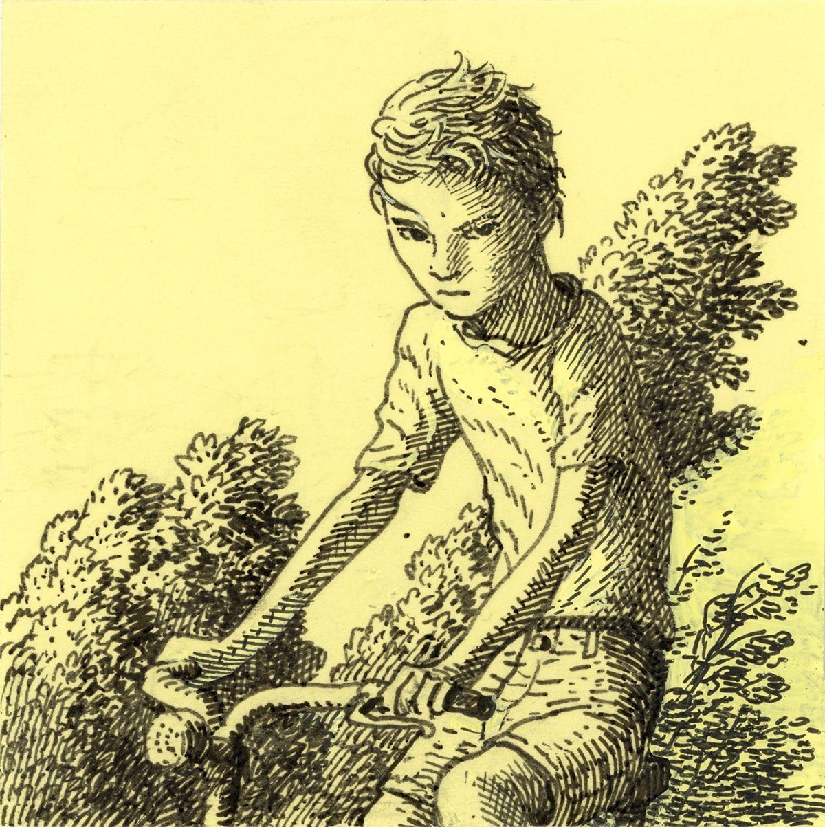 Post-It drawing of kid on a bike