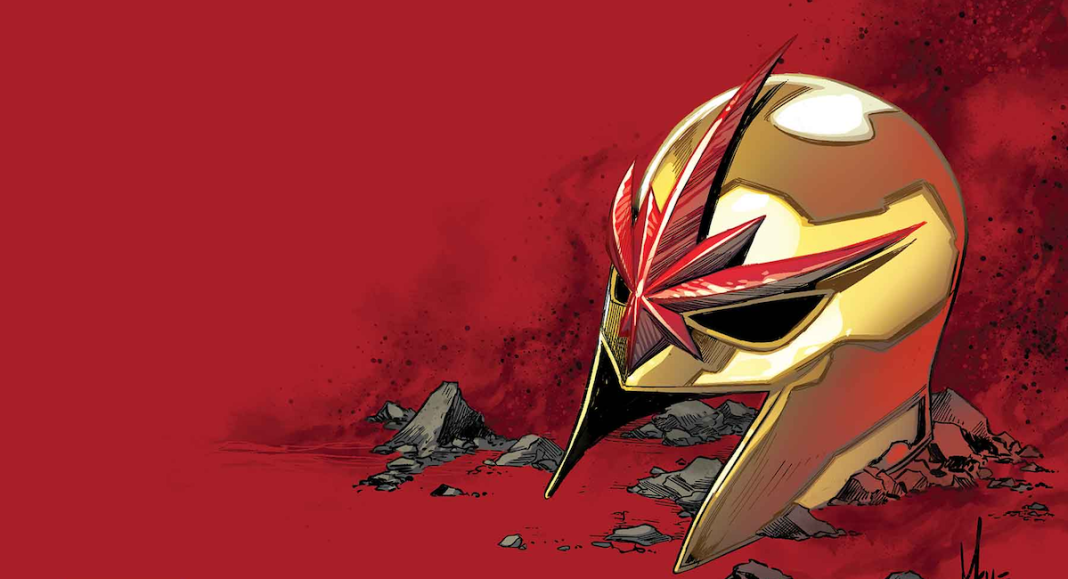 Imperial1Banner Nova Corp helmet against a red background.