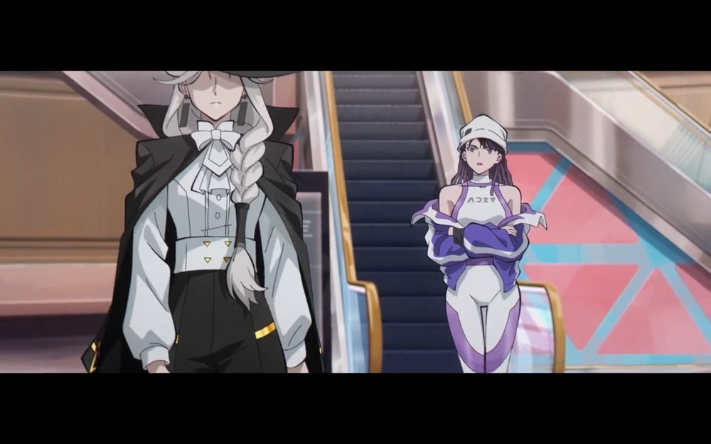 bowa in casual clothes calls out to queen, who is wearing a jacket, big black hat and caravat