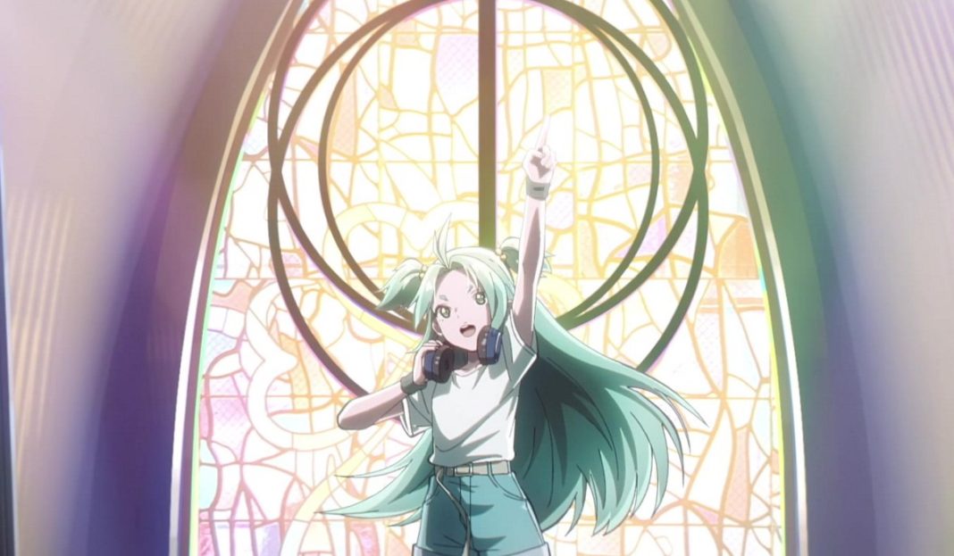 lucky cyan header lucky cyan header. green haired teenage girl points towards sky with window in background