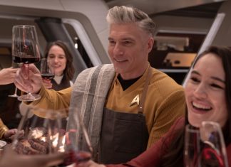Hit it no more: Paramount+ announces the final season of STAR TREK: STRANGE NEW WORLDS L to R Rebecca Romijn as Una, Melanie Scrofano as Batel, Anson Mount as Capt. Pike and Christina Chong as Laían in season 3 , Episode 7 of Strange New Worlds streaming on Paramount+.
