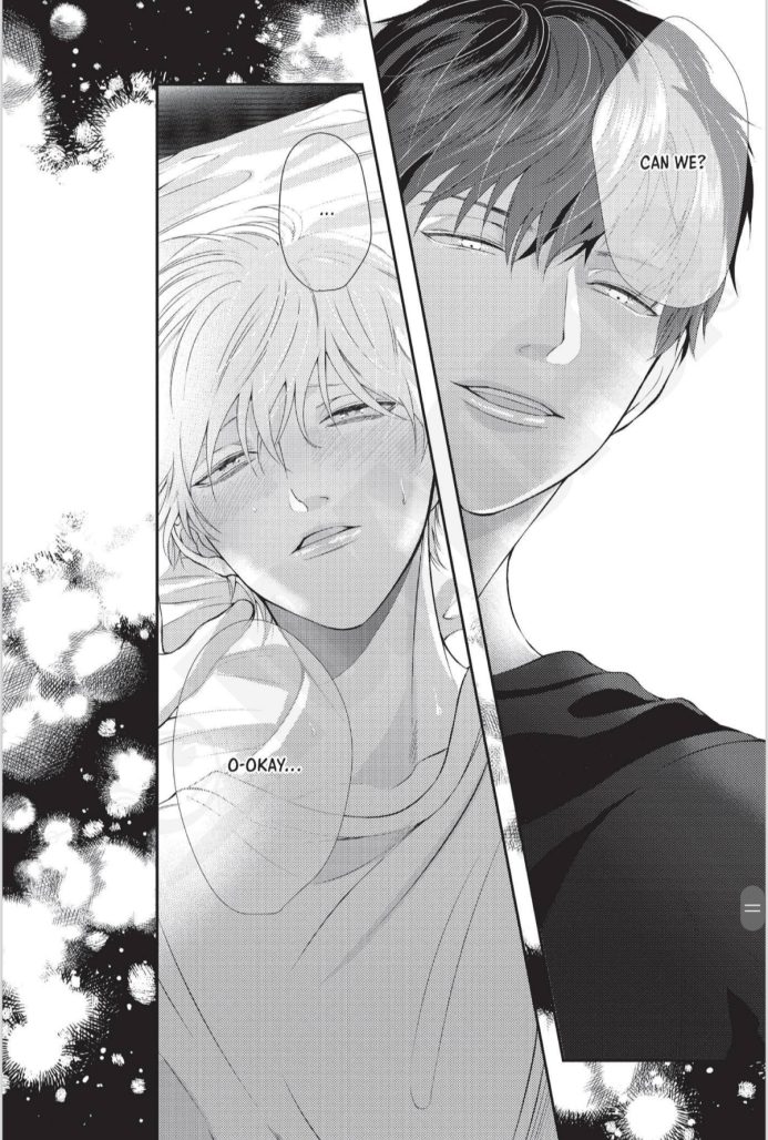 Manga panels showing two men looking deeply into each other's eyes