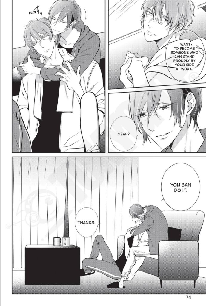 Manga panels showing two men in a close domestic and romantic relationship with each other