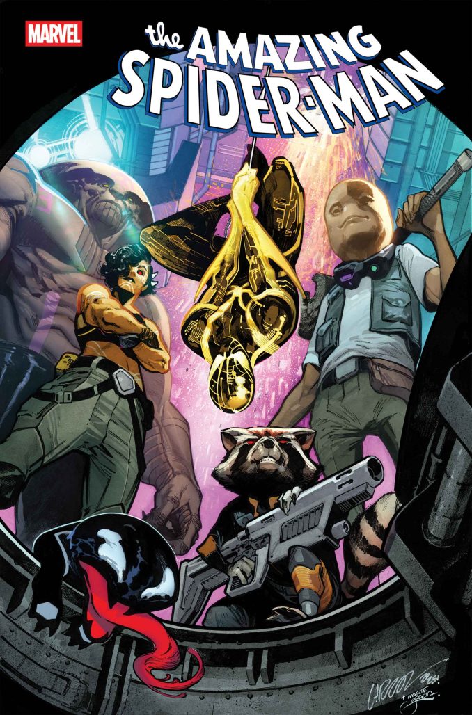 INtergalactic Spider-Man with Rocket Raccoon, Groot, and Symbie