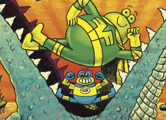 Cover Reveal + Interview: Brandon Reese on FANTASTIC FROG AND THE AMAZING TAD LAD Fantastic Frog and Tad Lad inside the jaws of an alligator