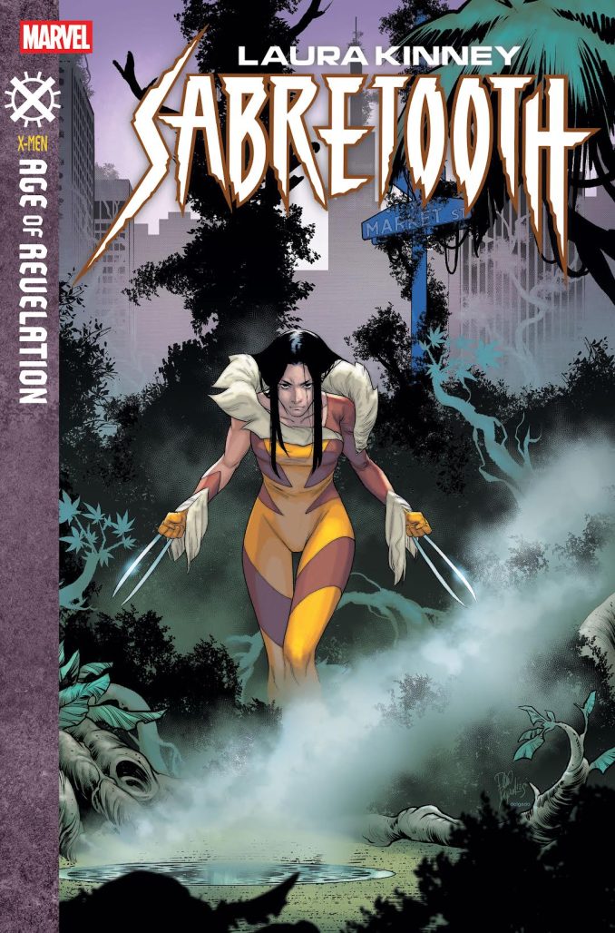 Laura Kinney, decked out in Sabertooth's iconic costume, looks ready for murder in a gothic setting.