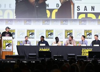 SDCC ’25: THE LONG WALK Hall H panel reveals new trailer for the Stephen King adaptation SAN DIEGO, CALIFORNIA - JULY 25: Anthony Breznican, Eric Vespe, Mark Hamill, David Jonsson, Tut Nyuot, Garrett Wareing, Roy Lee and J.T. Mollner speak during “The Long Walk” panel at San Diego Comic-Con International 2025 at San Diego Convention Center on July 25, 2025 in San Diego, California.