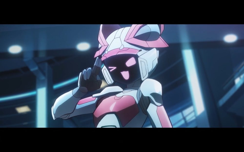 loli in her mech suit gives a salute