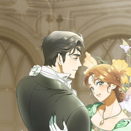 miss pendleton image. a woman wearing a green dress, necklace and gloves dances with a handsome man wearing a black suit. flowers bloom behind her.