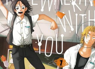 Beat’s Bizarre Adventure: Spacewalking with manga spacewalking with you header. two teenage boys float in a classroom. the left one has a notebook in his shirt pocket. the right one is listening to a music player.