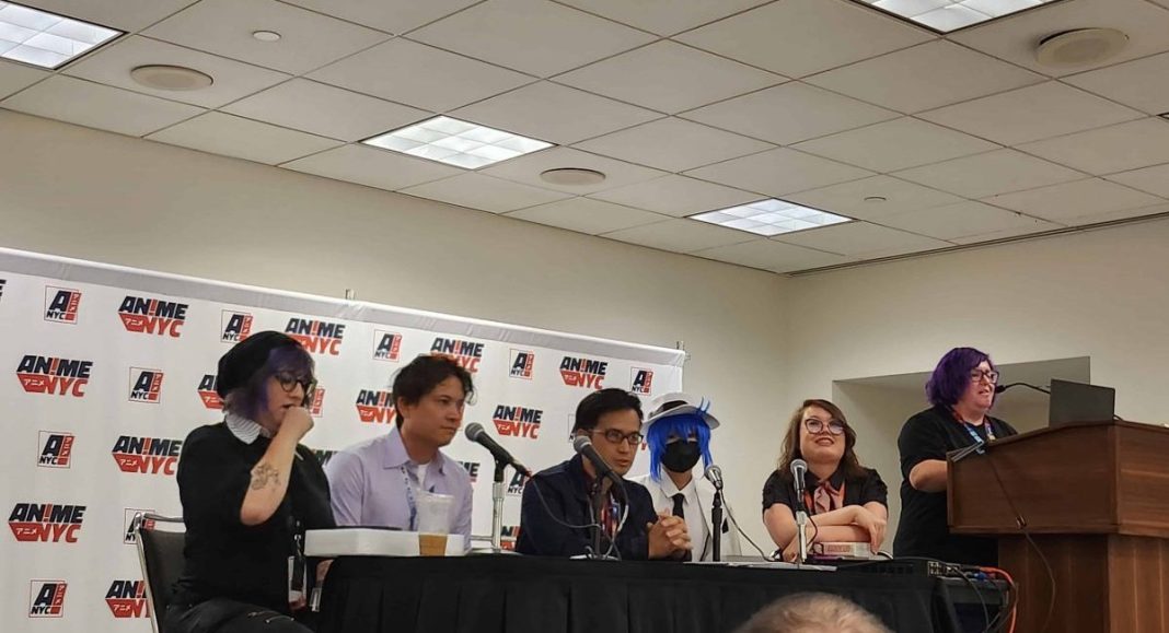 photograph of panelists and moderator. Left to right: Morgan Perry, Ricky Uy, Mark de Vera, Shirley Fang, Lydia Nguyen, TJ Ferentini.