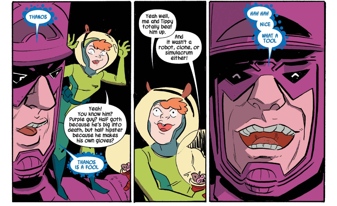 Squirrel Girl discusses Thanos with Galactus.