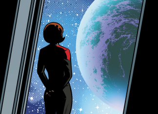 Interview + Preview: Susan Bridges & Tilly Bridges on STAR TREK: VOYAGER – HOMECOMING Janeway looking out the window.