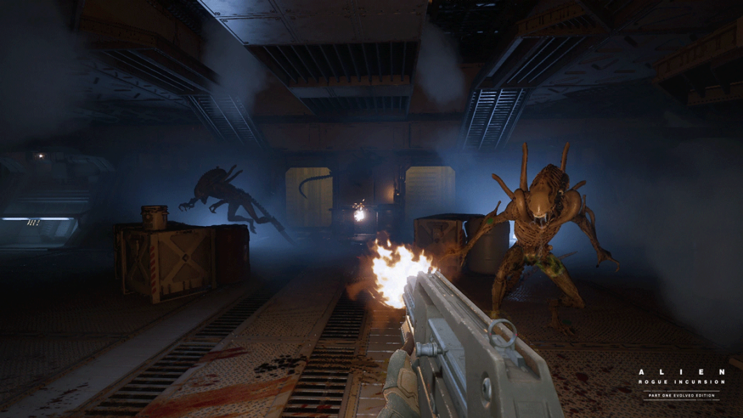 alien-rogue-incursion-evolved-edition-game-screenshot-xenos-office-shootout-1920x1080 Screenshot from Alien: Rogue Incursion Evolved Edition - Zula Hendricks faces off against xenomorphs on the planet Purdan.