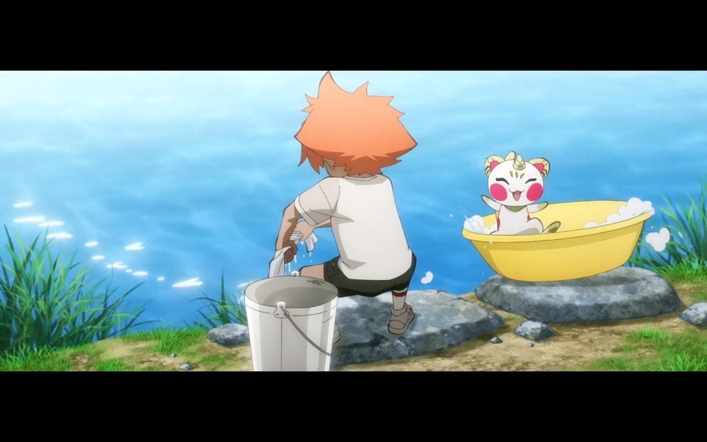 little johnny does the laundry by the river, while big johnny dances in the laundry bowl.