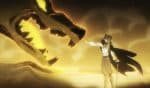 Anime Review: TO BE HERO X explodes in “The Ruins Incident” to be hero x ruins incident header. queen holds out her arm to touch big johnny's nose. they are surrounded by smoke illuminated by a golden aura.