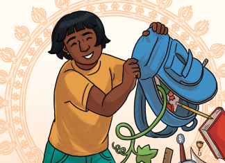 Cover Reveal: OPTING OUT by Maia Kobabe and Lucky Srikumar Cover of Opting Out, featuring Saachi dumping out a backpack.