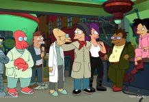 TV Review: Prepare your Still Suit & Binge-O-Lounger: FUTURAMA Season 13 lands today The PlanEx crew standing together in the lab. Fry is dressed as an artist.