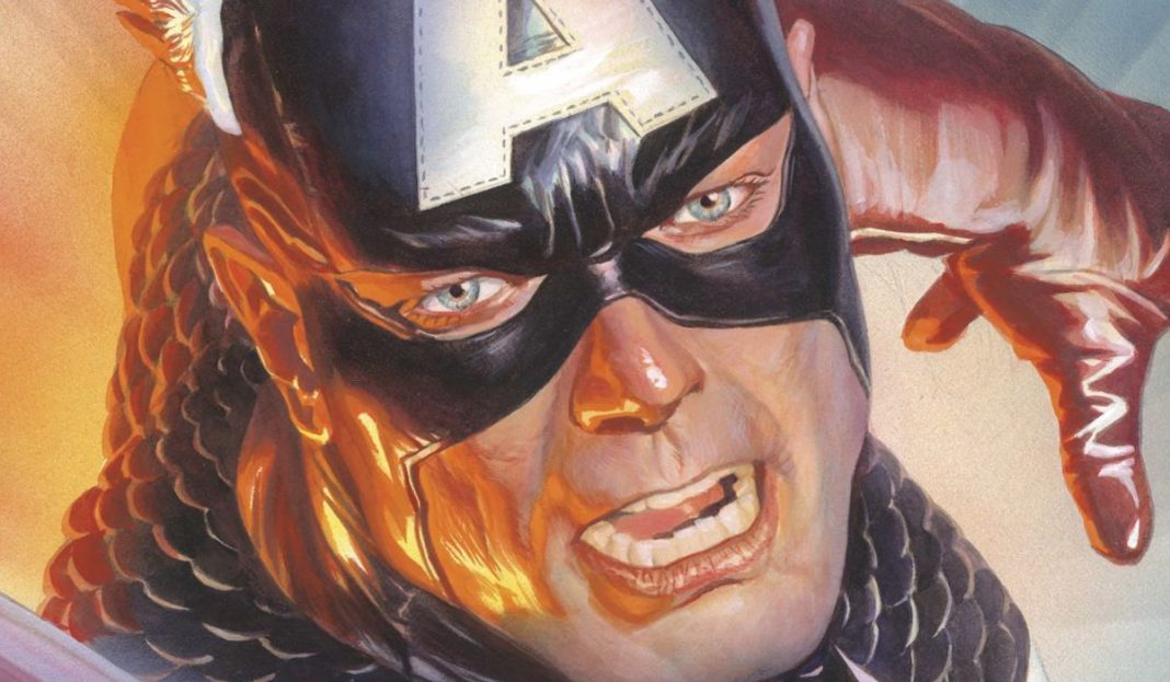 alex ross captain america Captain America throwing his shield, painted by the legendary Alex Ross in a hyperrealistic manner.