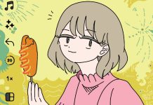 Beat’s Bizarre Adventure: FLASH POINT shocks and awes high school girl wearing a black top with pink sleeves holds a corn dog.