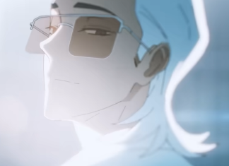 Anime Review: TO BE HERO X does the un-X-pected to be hero x featured image. x, a man with white hair wearing tinted glasses and a white suit, looks towards the reader. a lens flare can be seen in the background.
