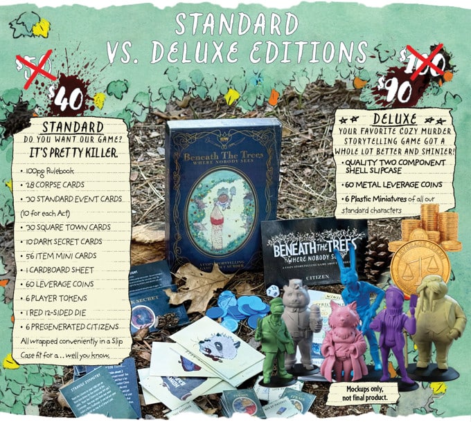 Beneath the Trees Where Nobody Sees board game, standard and deluxe release comparison